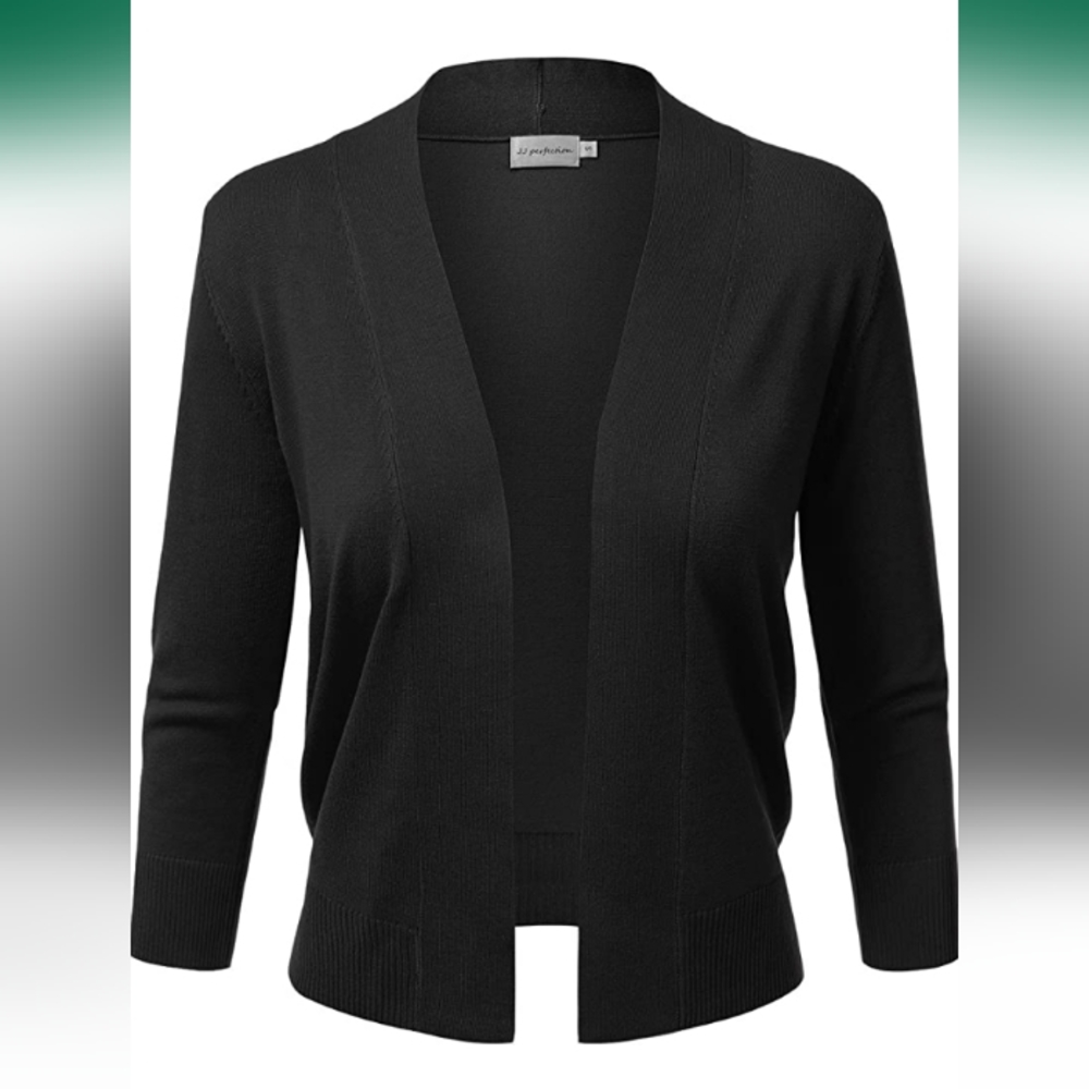 JJ Perfection Women's Basic 3/4 Sleeve Open Front Cropped Cardigan